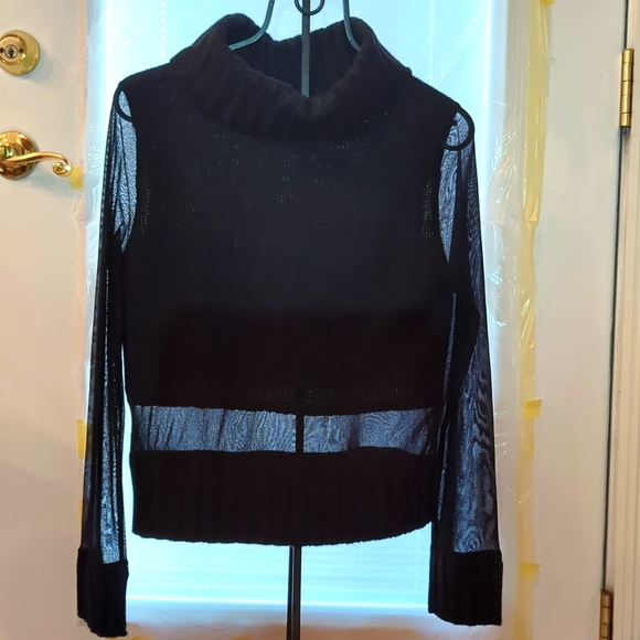 Marshall's long sleeved sheer black acrylic/wool top. The size is L, Knit collar - Picture 2 of 4